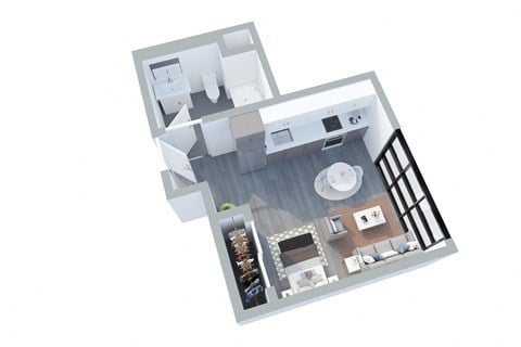 Floor plan for studio, 1 bath, 355 sqft
